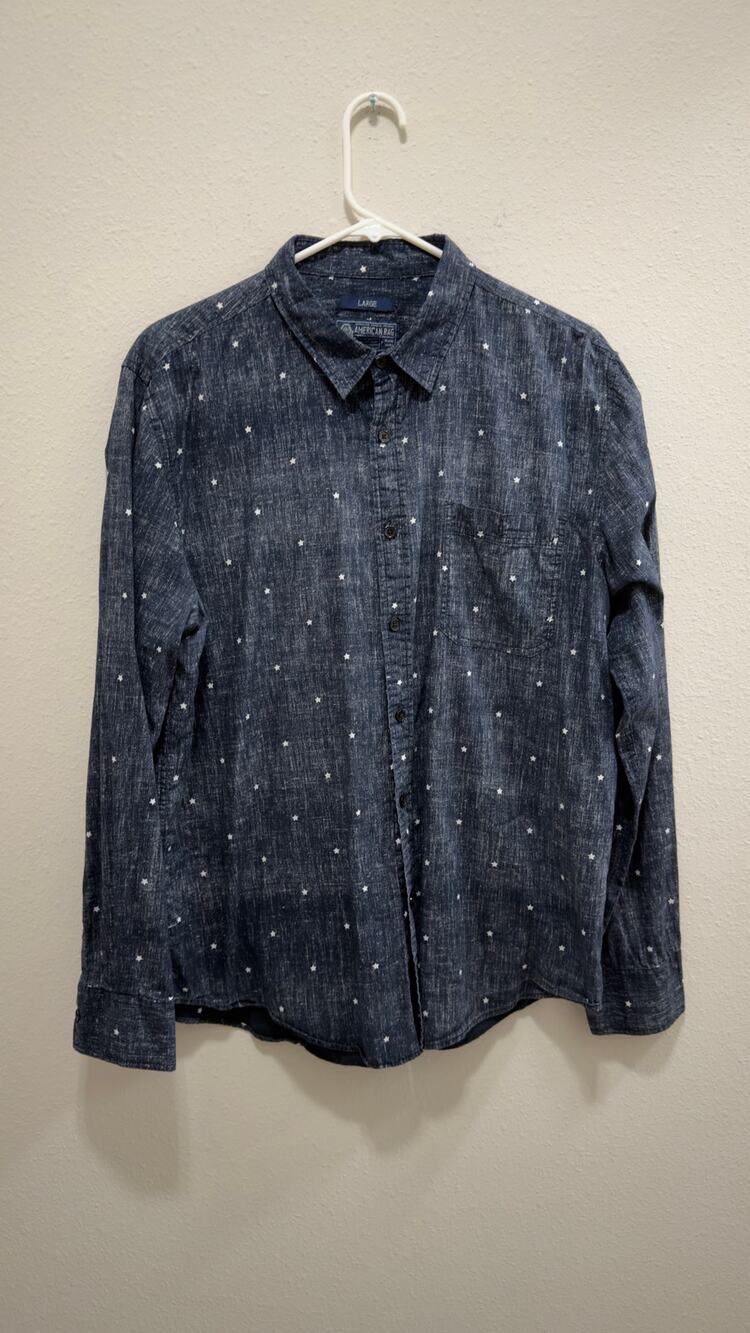 American Rag Mens Long Sleeve Button Down Shirt Star Print Large